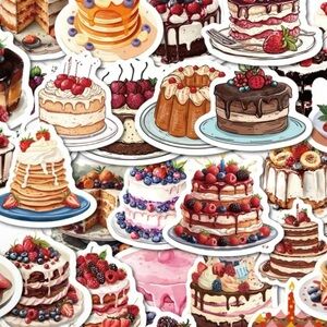63 Assorted Cake Stickers Chocolate Sweet Fruit Frosting Crafts